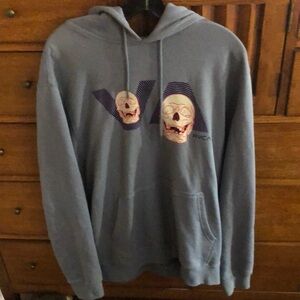 RVCA grayish-blue hoodie with skulls, size large
